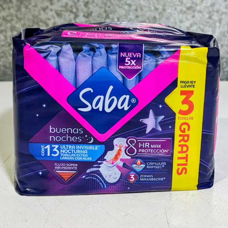 Toallas Femeninas Saba Buenas Noches Nocturna con Alas - 10pzas.