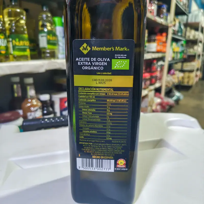 Aceite de Oliva Member's Mark Extra Virgen Orgánico -.1Litro