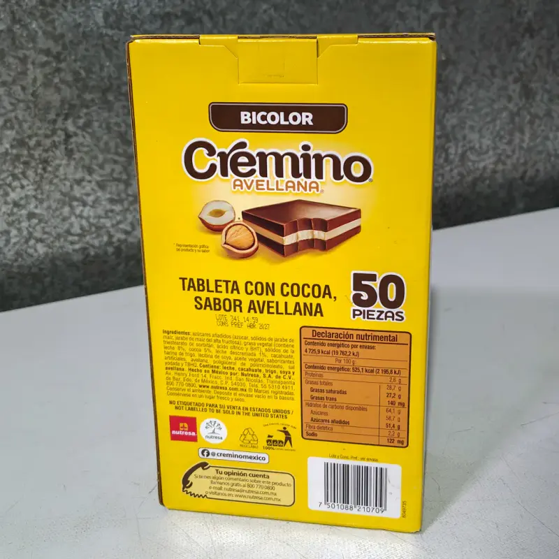 Cremino Bicolor Sabor Avellana 50pz  - 900g