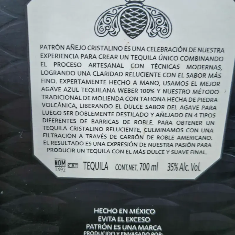 Tequila Patrón - Añejo Cristalino - 700ml